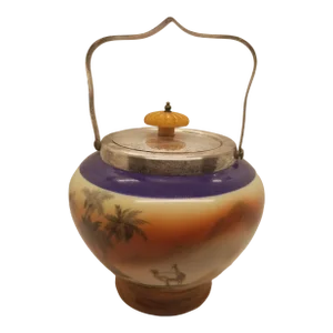 Vintage Hand-Painted Noritake China Biscuit Jar With Silverplated Handle & Lid