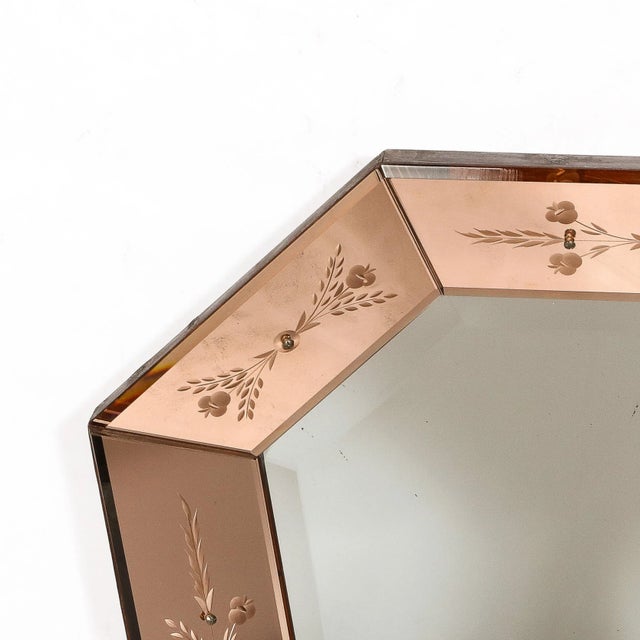 Mid-Century Modernist Shadowbox Mirror With Reversed Etching in Smoked Rose For Sale In New York - Image 6 of 11