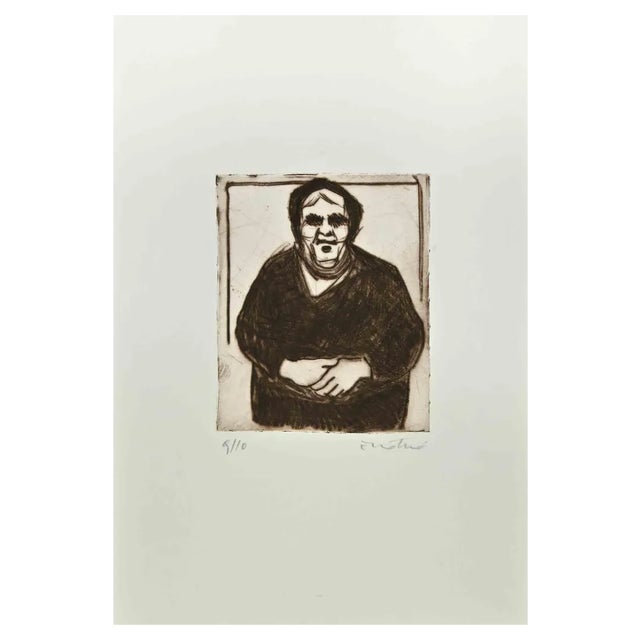 Enotrio Pugliese, Woman of Calabria, 1963, Etching For Sale