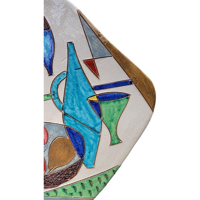 1960s Vintage Raymor Mid Century Italy Ceramic Wall Plaque Still Life Art Tile 14.5" For Sale - Image 5 of 13