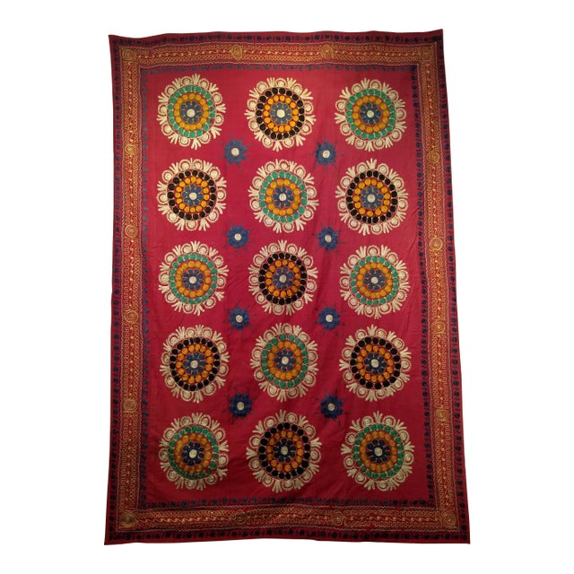 Vintage Uzbek Suzani Silk Embroidery Textile For Sale