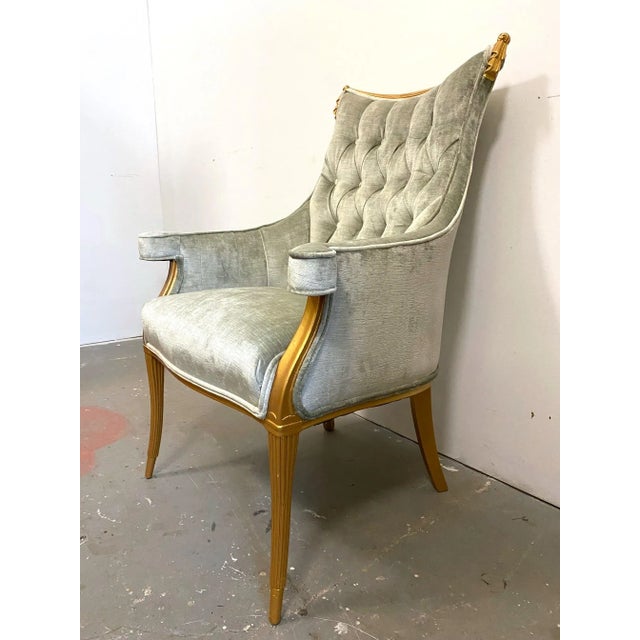 Beautiful Dorothy Draper for Grosfeld House chair reupholstered in a vintage silk and cotton light bluish gray velvet...