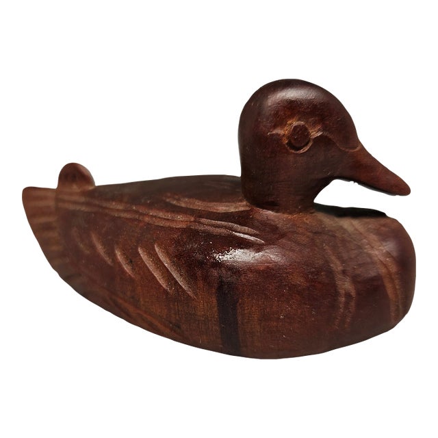 Vintage Hand-Crafted Carved, Mahogany Wood Duck, Indonesia For Sale
