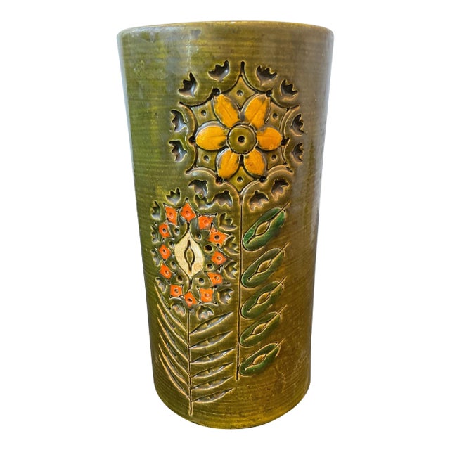 Green Floral Bitossi Vase For Sale