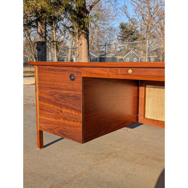 Brown 1950s Walnut and Cane Executive Desk by Edward Wormley for Dunbar Furniture For Sale - Image 8 of 17