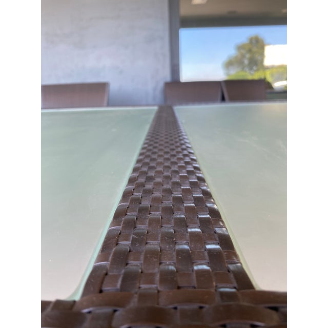 Dedon Extra Long Outdoor Dining Table with Glass and Chocolate Brown Woven Fibers Chairish