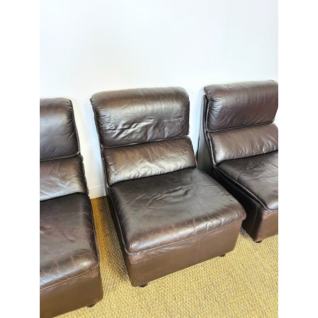 Scandinavian Modular Leather Sofa and Armchair, 1960s, Set of 4 For Sale - Image 10 of 18