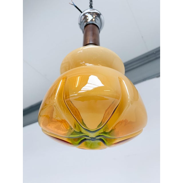 Mid-Century Modern Amber Colored Murano Glass Ceiling Lamp, Italy, 1960s For Sale - Image 3 of 14