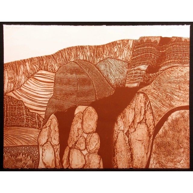1970s 1970s John Ross "Monolith, Valley, Wall, Escarpment" Signed Collagraph Etchings Rust - Set of 4 For Sale - Image 5 of 12