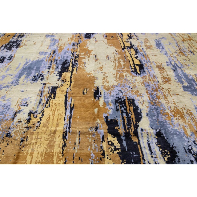 2010s 21st Century Modern Abstract Wool & Silk Rug 13 X 17 For Sale - Image 5 of 10