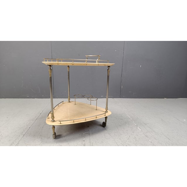 1960s Italian Lacquered Goatskin / Parchment Serving Bar Cart attributed to Aldo Tura, 1960s For Sale - Image 5 of 10