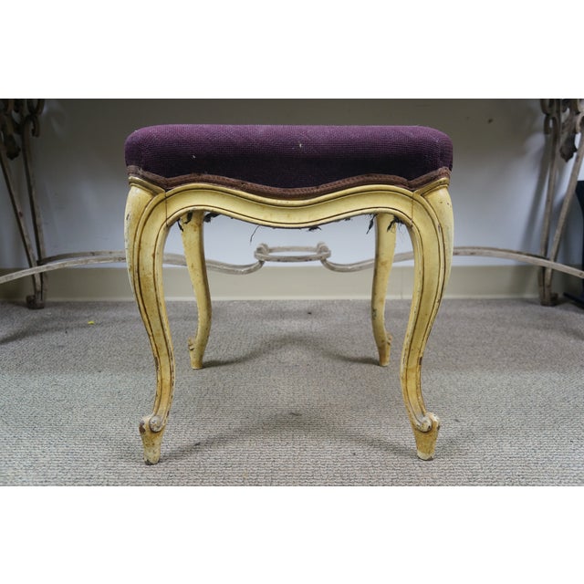 Antique French Provincial Embroidered Needlepoint Vanity Bench Foot Stool 18" For Sale - Image 11 of 18