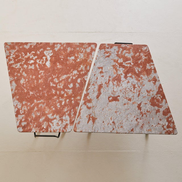 Pair of Italian Red Marble + Iron Asymmetrical Coffee Tables, 1950s For Sale In Chicago - Image 6 of 11