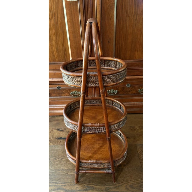Vintage Rattan and Bentwood Basket Stand For Sale - Image 4 of 5