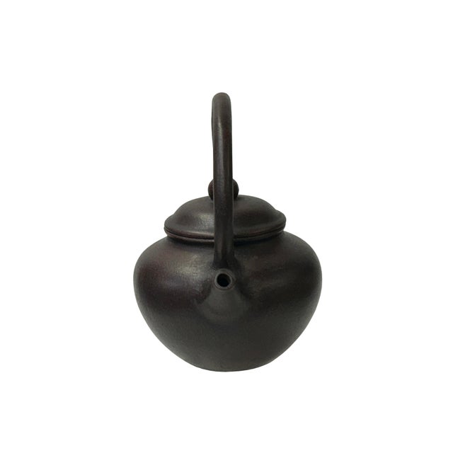 Chinese Chinese Handmade Dark Brown Zisha Clay Arch Handle Display Teapot Art For Sale - Image 3 of 13