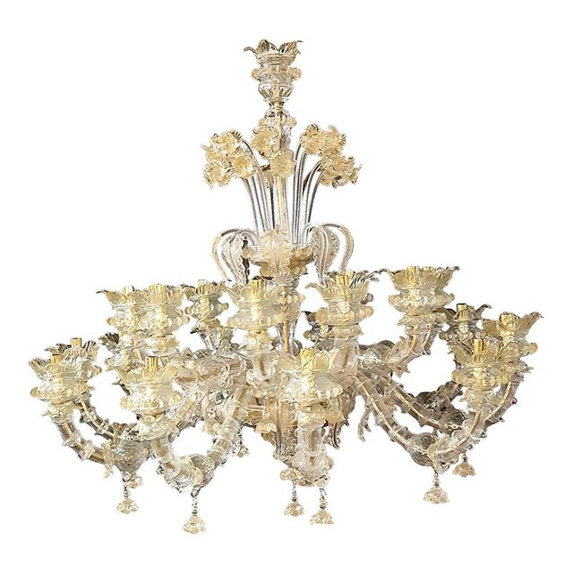 Murano glass chandelier, Rezzonico style, 20 lights, from the first half of the 20th century (1930s-40s), blown and...