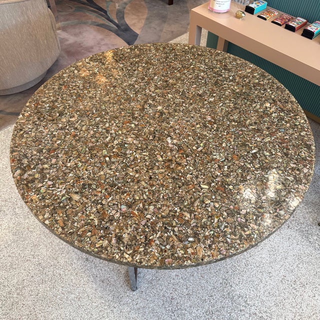 1960s Vintage Abalone Shell Resin and Chrome Circular Dining Table For Sale - Image 5 of 14