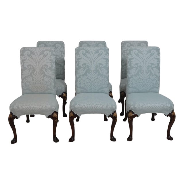 Set of 6 Cw-67 Colonial Williamsburg Damask Dining Room Chairs For Sale