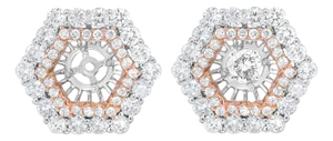 14K Rose and White Gold 1 7/8 Cttw Round Diamond Double Halo Earring Jacket for 6mm Round Studs (G-H Color, VS2-SI1 Clarity)