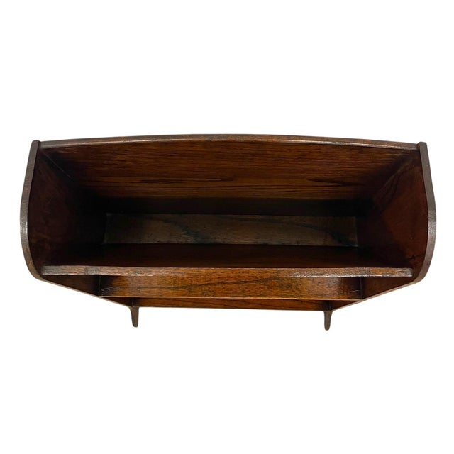 Brown Antique Wooden Magazine Rack With Arched Top and Two-Tier Storage, Freestanding Book or Newspaper Stand For Sale - Image 8 of 8