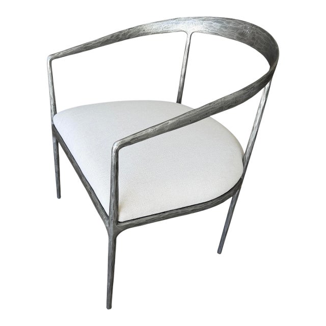 2025 Rh Chair Thaddeus Curved Forged Pewter Fabric Seat Side Restoration Hardware Barrelback Slope Arm For Sale