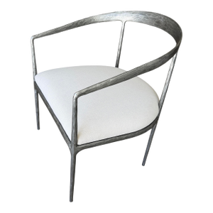 2025 Rh Chair Thaddeus Curved Forged Pewter Fabric Seat Side Restoration Hardware Barrelback Slope Arm