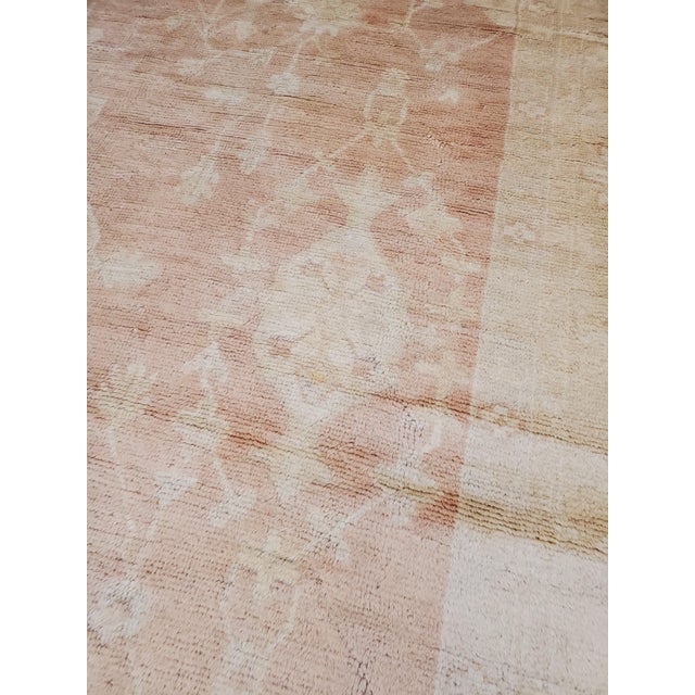 Antique Turkish Angora Oushak Carpet, Handmade Oriental Rug Shrimp, Pink, Ivory For Sale - Image 12 of 18