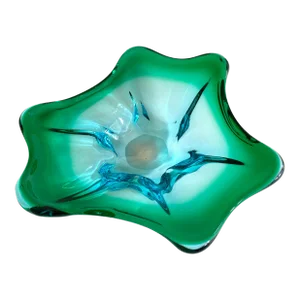 Vintage Mid Century Modernist Murano Art Glass Emerald Green Aqua Blue Sommerso Freeform Abstract Decorative Bowl