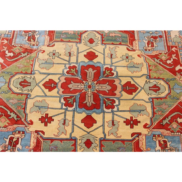 Very Large Serapi Rug With Medallion on a Cream Background Keivan Woven Arts 16'9"x28'8" For Sale In Atlanta - Image 6 of 12