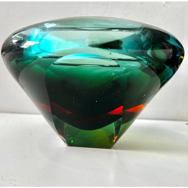 Mid-Century Modern Mid 20th Century Murano Sommerso Art Glass Bowl in Green, Teal and Amber For Sale - Image 3 of 12
