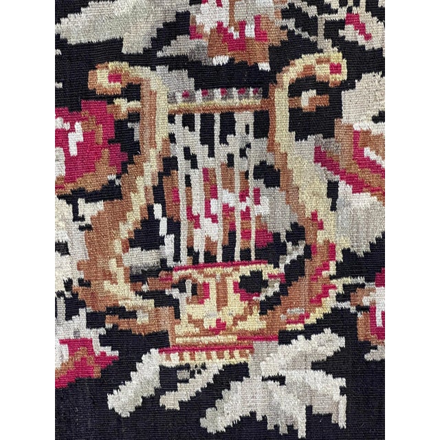 20th Century Black Floreal Bessarabian Kilim Rug, 1920s For Sale - Image 10 of 12