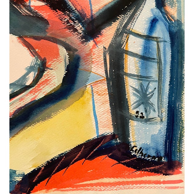 MCM painting on paper by artist Robert Colborne (1931-2002) of New York. Signed lower right, estate stamp on the back....