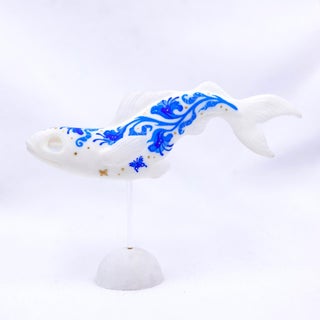Delft Fish 1 by Nana Williams | Resin cast, acrylic gouache of a decorative fish sculpture For Sale