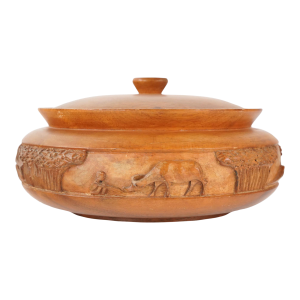 Vintage Asian Hand Carved Wooden Serving Bowl With Lid