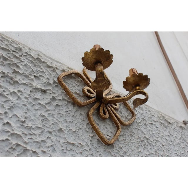 Gold Hand Forged and Gilded Iron Four-leaf Clover Sconce by Pier Luigi Colli, 1950s For Sale - Image 8 of 13