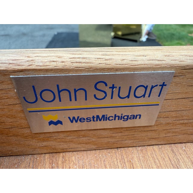 Mid-Century Modern Mid-Century Modern Floating-Top Walnut Desk With Brass Base by John Stuart For Sale - Image 3 of 16