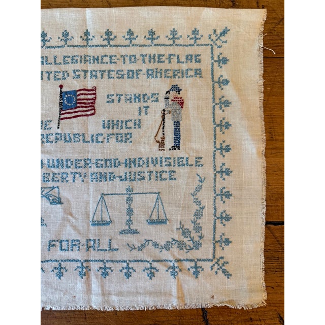 Vintage Pledge of Allegiance Linen Cross Stitch Sampler For Sale - Image 4 of 6