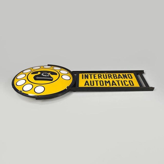 Mid-Century Modern Italian Yellow White and Black Metal Telephone Sign, 1960s For Sale - Image 10 of 18