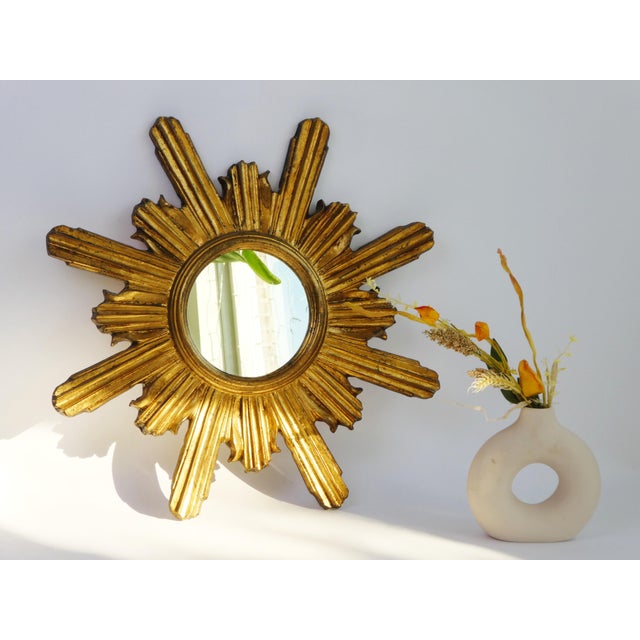 Large Mid-Century Hollywood Regency Gilt Sunburst Wall Mirror, 1960s For Sale - Image 11 of 11