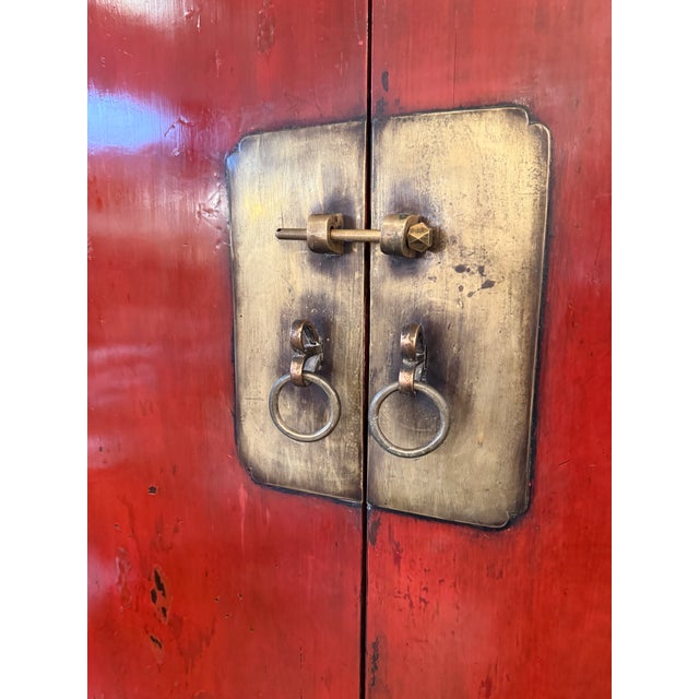 1920s Antique Chinese Red Lacquer XL Cabinet For Sale - Image 5 of 12