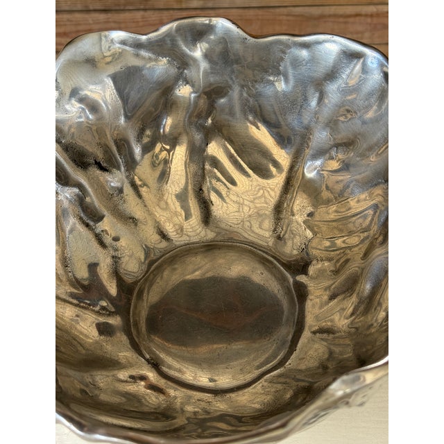 Traditional Vintage Cabbage-Form Cast Metal Decorative Bowl With Pewter-Tone Finish For Sale - Image 3 of 11
