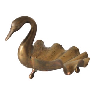 Vintage Footed Brass Swan Soap or Trinket Dish For Sale