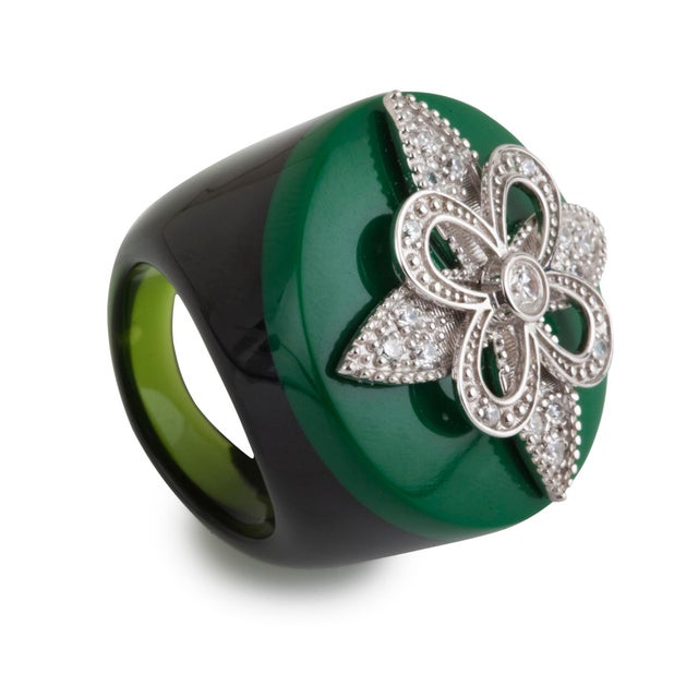 Miriam Salat "St Tropez" multi color translucent Resin & White Topaz Ring For Sale - Image 4 of 18