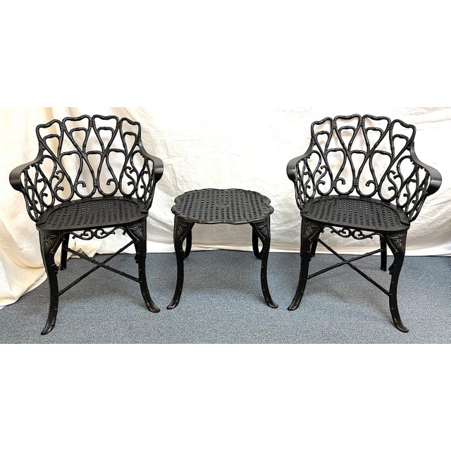 Vintage Set of 'Barrycraft' Style Cast Aluminum Outdoor Table and Two Chairs- 3 Pieces For Sale - Image 16 of 18
