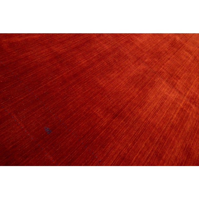 Modern Gabbeh Style Red Hand-Loom Minimalist Pattern Wool Rug For Sale - Image 10 of 11