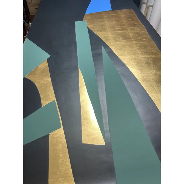 Gold Leaf Hand‑Painted Abstract Geometric Wall Panels, Set of 5 For Sale - Image 4 of 4