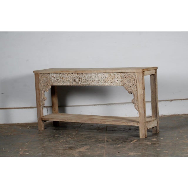 Console Table made from Antique Indian Architectural Elements, the freize with antique carvings of lotus flowers and...