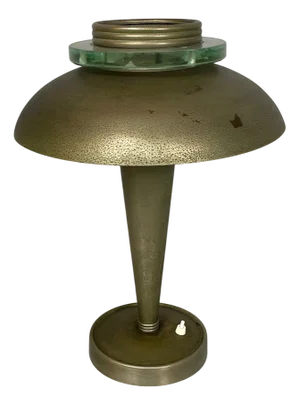 Art Deco Italian Round Brass and Glass Table Lamp, 1930s