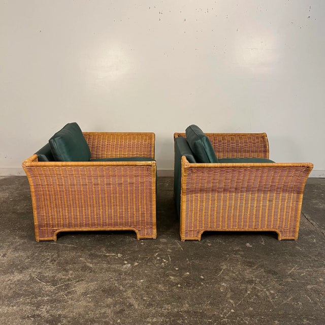 Mid 20th Century Pair of Large Cube Wicker Lounge Club Chairs For Sale - Image 5 of 12