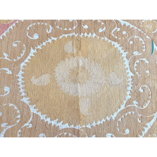 Boho Vintage Suzani from Samarkand, circa 1960s era. Dimension; 53'' x 59'' inches / 135 x 150 cm / 4'5'' x 4'11''...